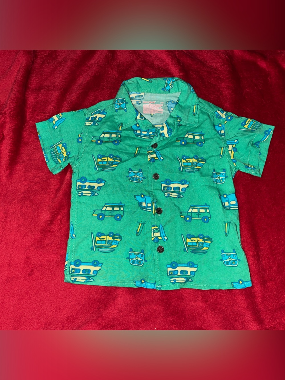 Cat & Jack Teal Short-Sleeve Button-Down Shirt with Vehicle Print
